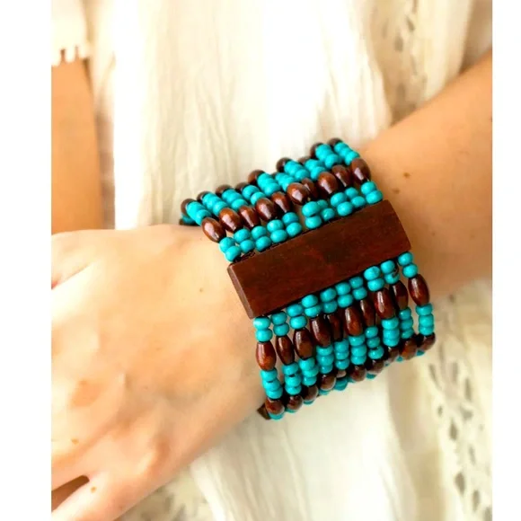 🏝️🪵🏝️ “TROPICAL TAKEOVER” BLUE WOOD BEACHY BRACELET - PAPARAZZI❗️ - Picture 2 of 3
